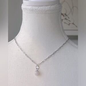 Rose Quart pendant on a Stainless steel Paperclip Chain